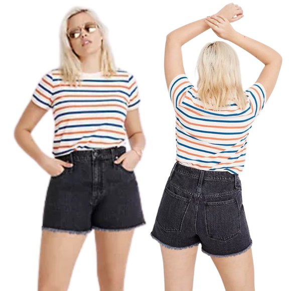 Madewell Pants - MADEWELL The Perfect Jean Short 32 High Rise Raw Hem Black Denim Shorts